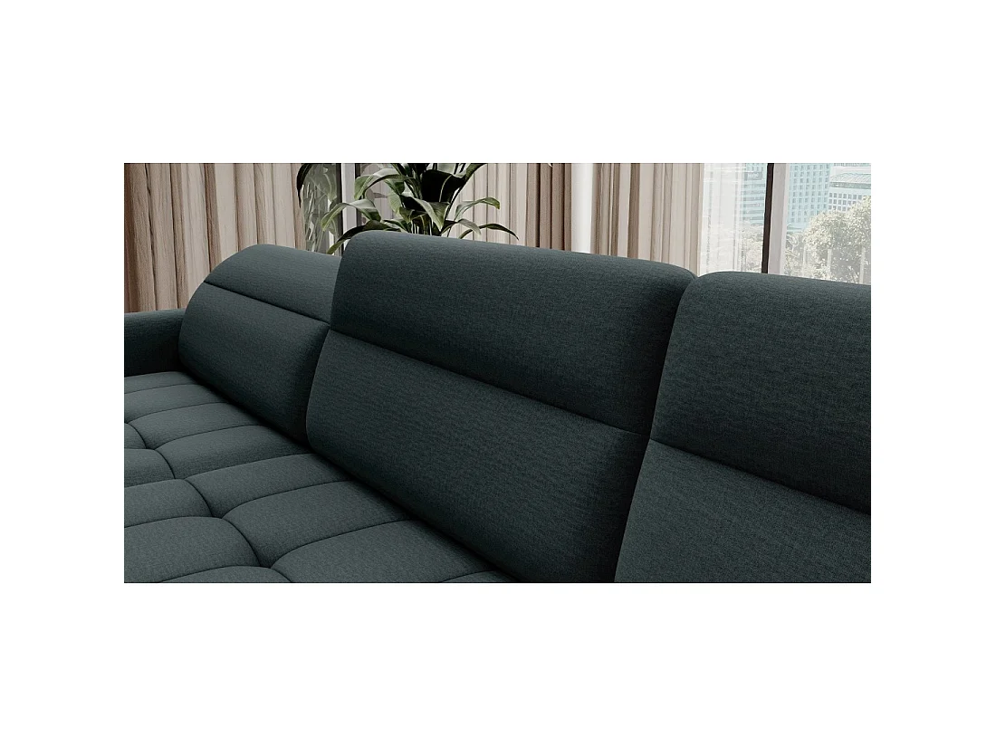 Canapé d'angle convertible BERTHO 306 cm vert foncé – Angle gauche avec coffre