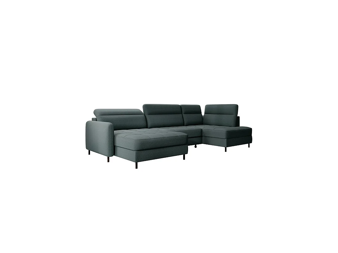 Canapé d'angle convertible BERTHO 306 cm vert foncé – Angle gauche avec coffre