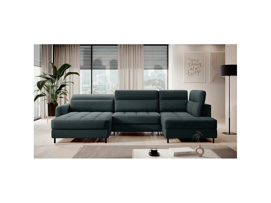 Canapé d'angle convertible BERTHO 306 cm vert foncé – Angle gauche avec coffre