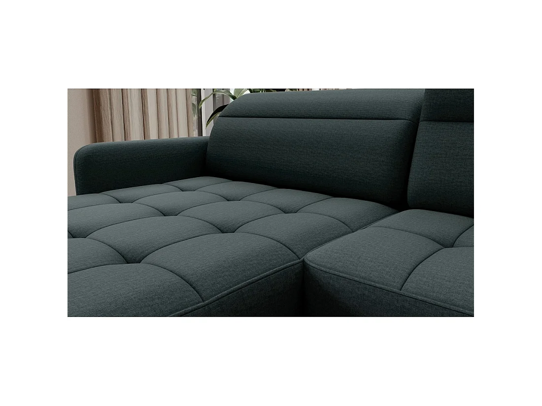 Canapé d'angle convertible BERTHO 306 cm vert foncé – Angle gauche avec coffre