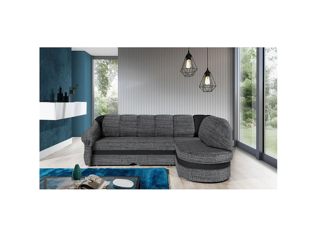 Canapé d'angle droit convertible BENANA 250 cm gris et noir avec coffre