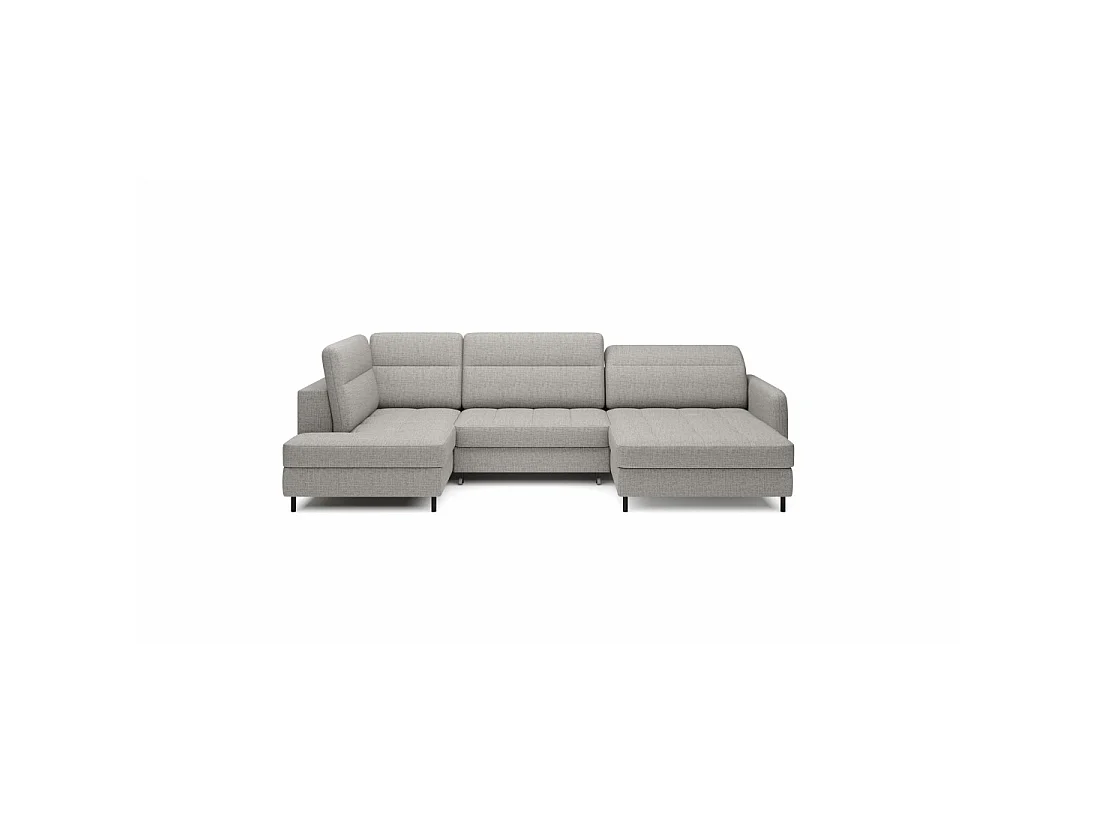 Canapé d'angle convertible BERTHO 306 cm gris clair effet chiné – Angle droit avec coffre