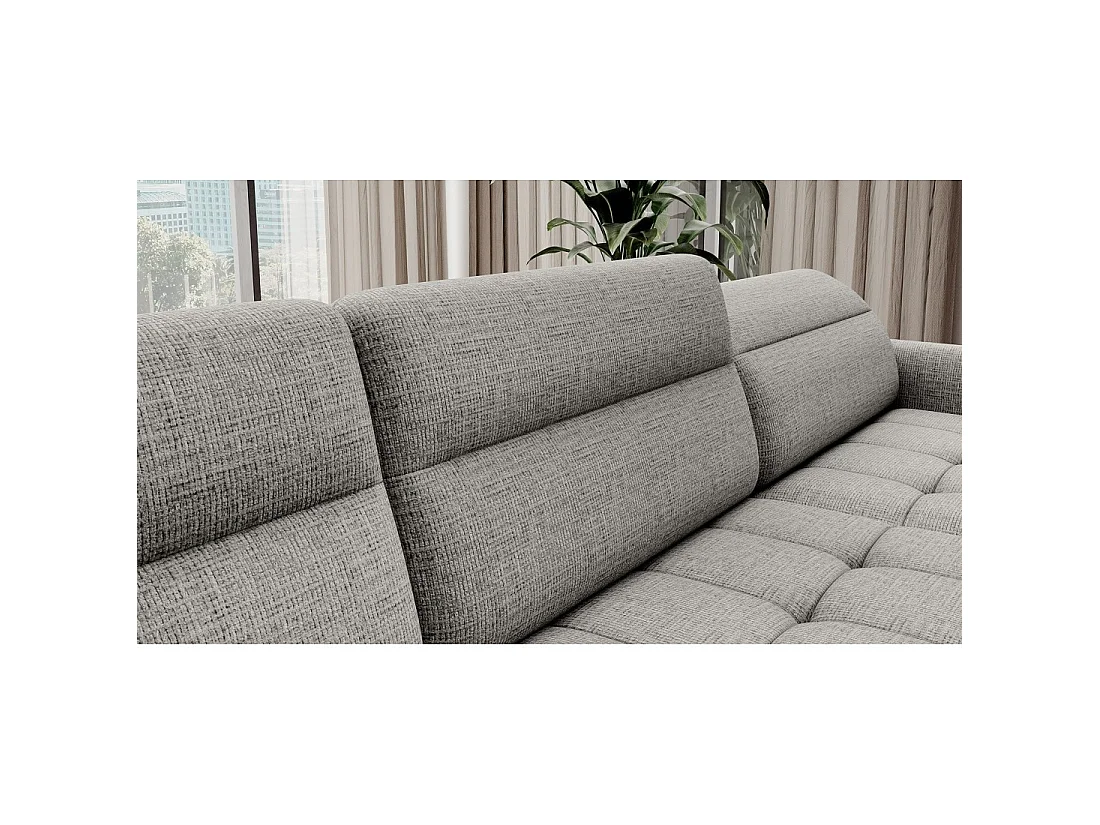 Canapé d'angle convertible BERTHO 306 cm gris clair effet chiné – Angle droit avec coffre