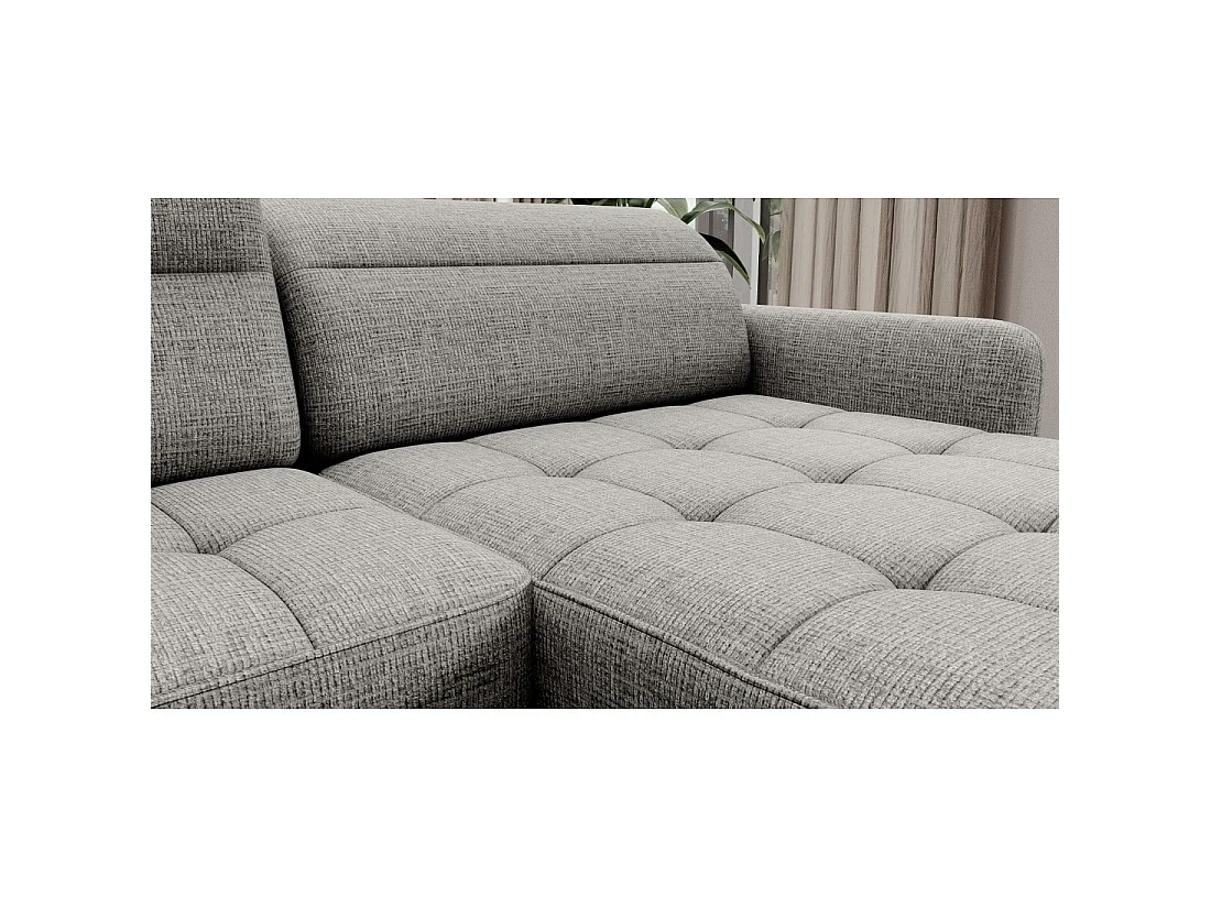 Canapé d'angle convertible BERTHO 306 cm gris clair effet chiné – Angle droit avec coffre