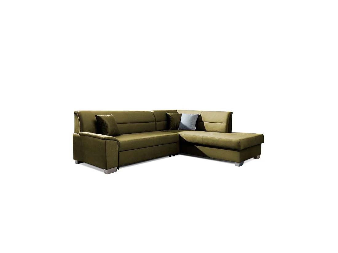 Canapé d'angle convertible TROMSO vert effet velours – Angle droit avec coffre