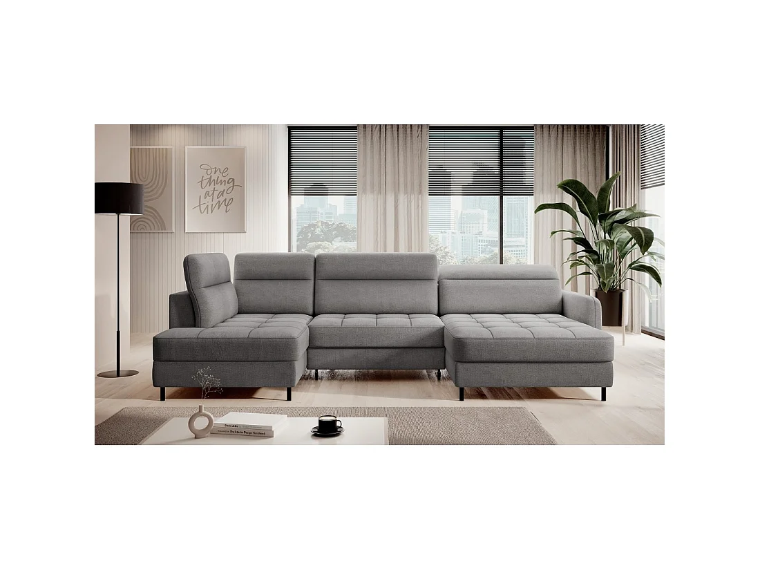 Canapé d'angle convertible BERTHO 306 cm gris foncé chenillé – Angle droit avec coffre