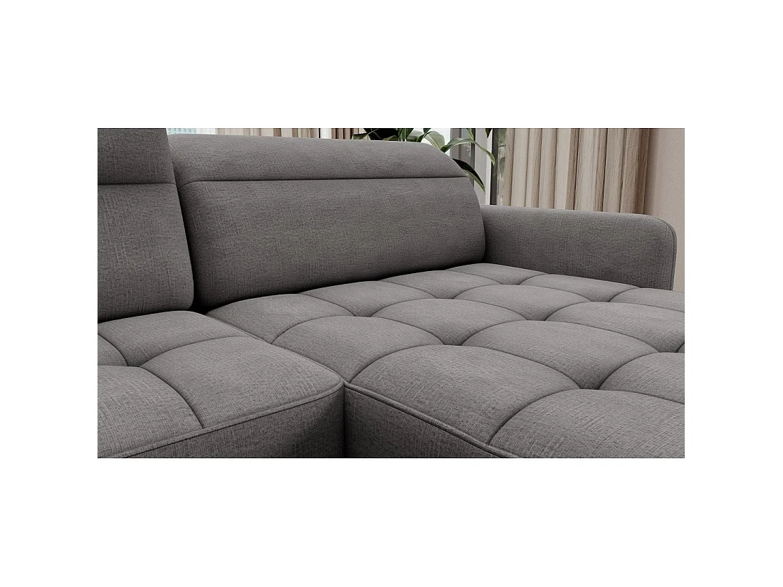 Canapé d'angle convertible BERTHO 306 cm gris foncé chenillé – Angle droit avec coffre