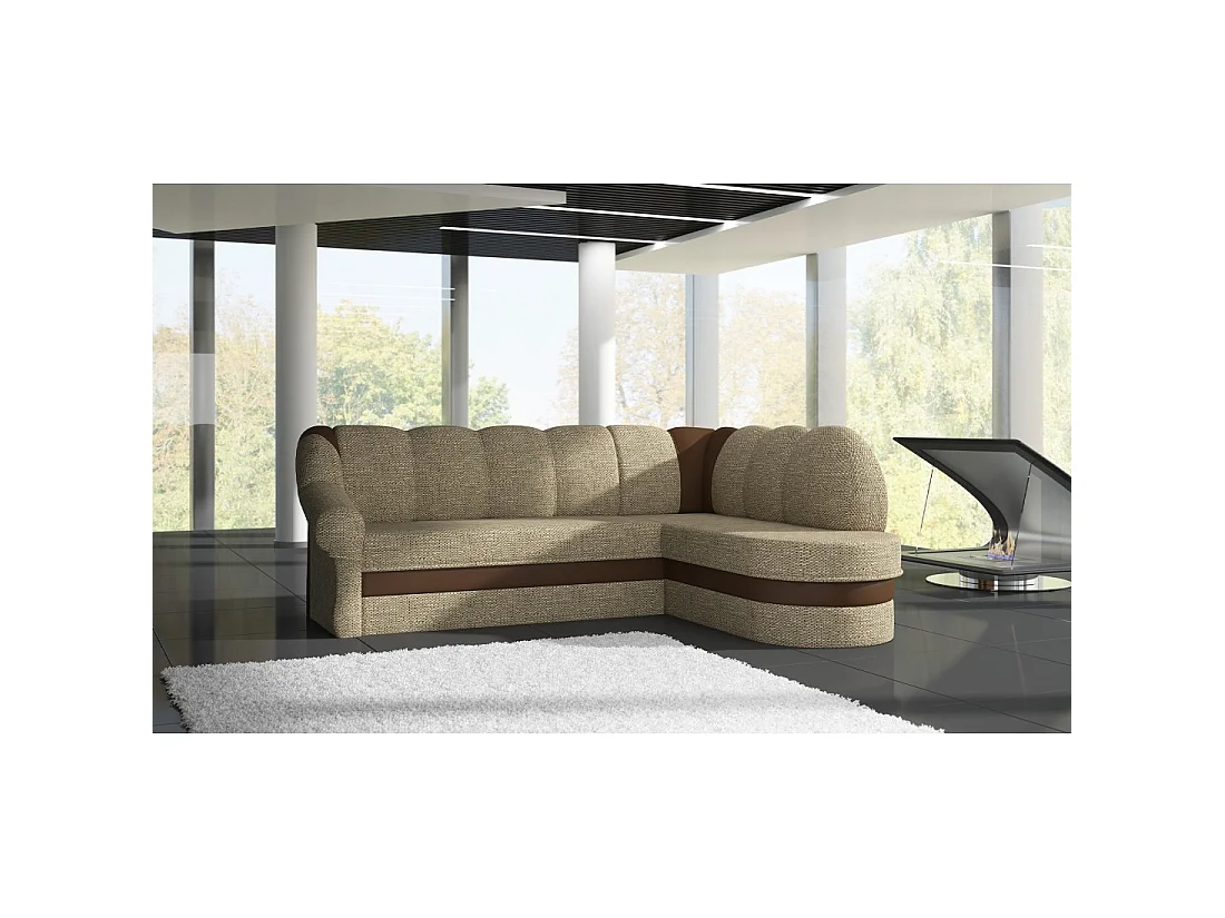 Canapé d'angle droit convertible BENANA 250 cm beige et marron avec coffre de rangement