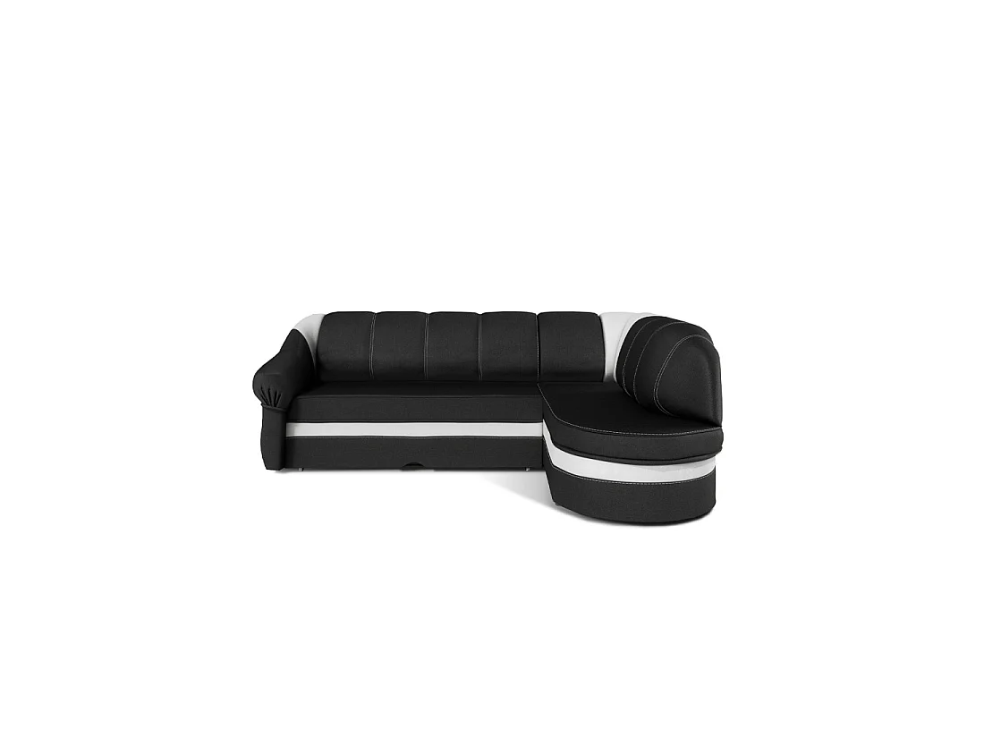 Canapé d'angle droit convertible BENANA 250 cm noir et blanc avec coffre de rangement