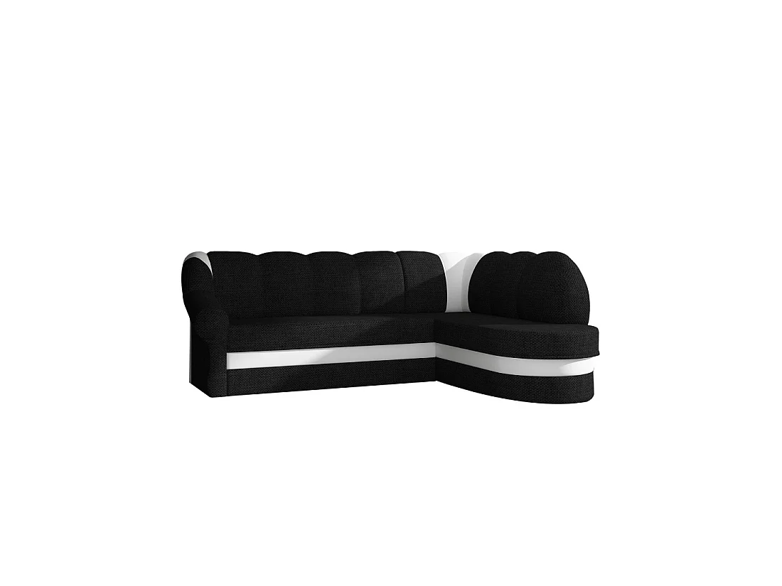 Canapé d'angle droit convertible BENANA 250 cm noir et blanc avec coffre de rangement