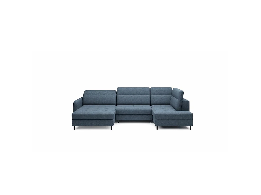 Canapé d'angle convertible BERTHO 306 cm bleu nuit – Angle gauche avec coffre