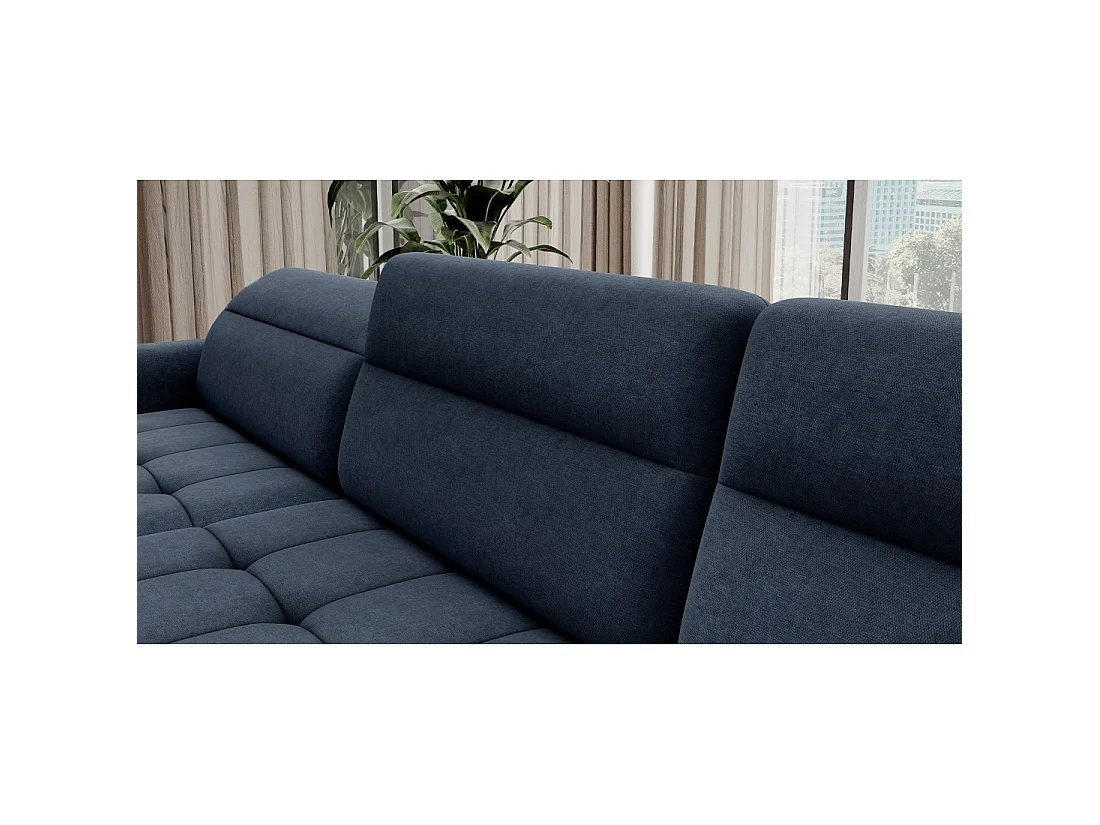 Canapé d'angle convertible BERTHO 306 cm bleu nuit – Angle gauche avec coffre