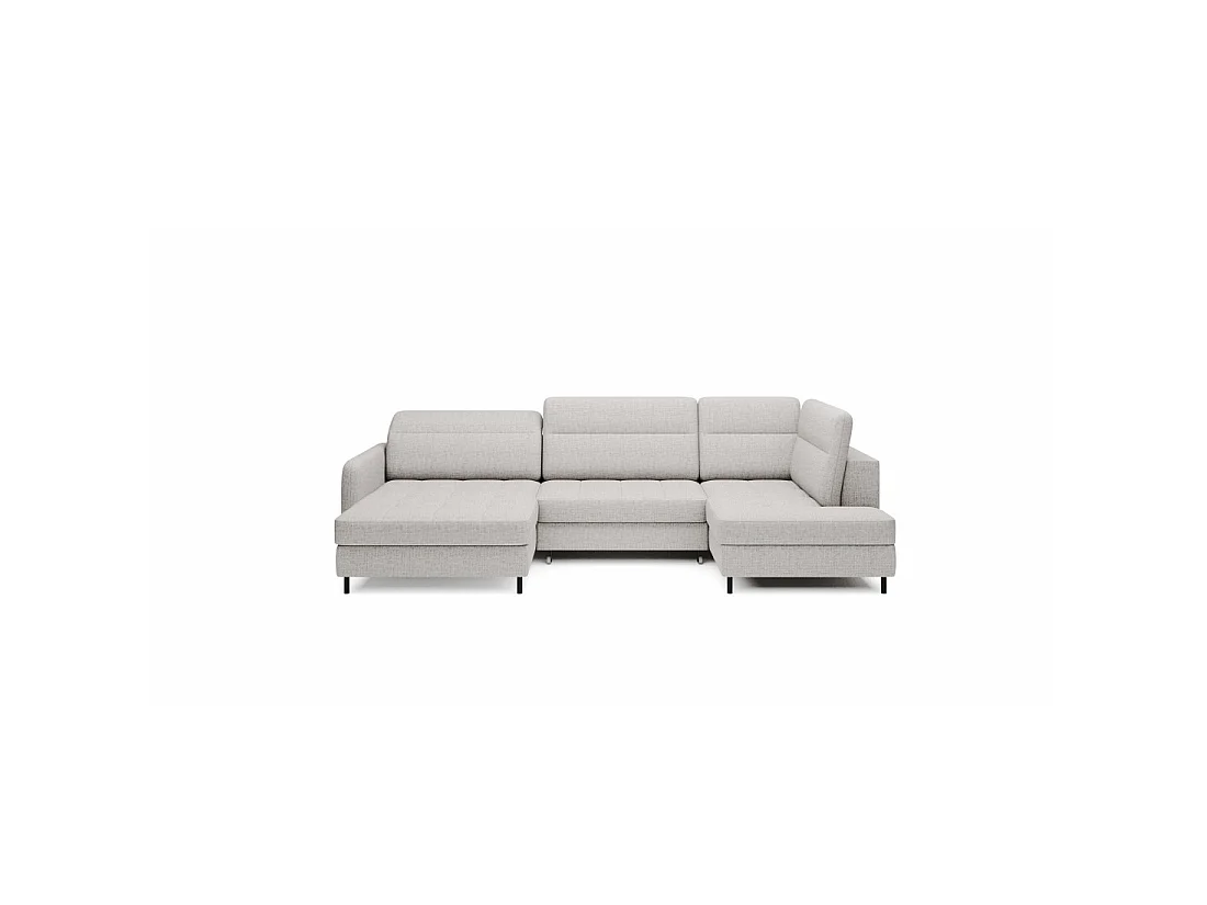 Canapé d'angle convertible BERTHO 306 cm gris clair effet chiné – Angle droit avec coffre