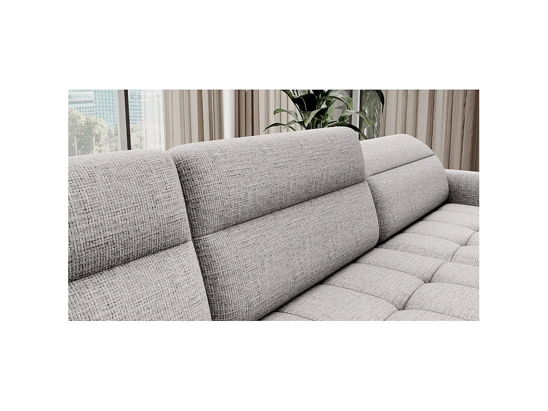 Canapé d'angle convertible BERTHO 306 cm gris clair effet chiné – Angle droit avec coffre