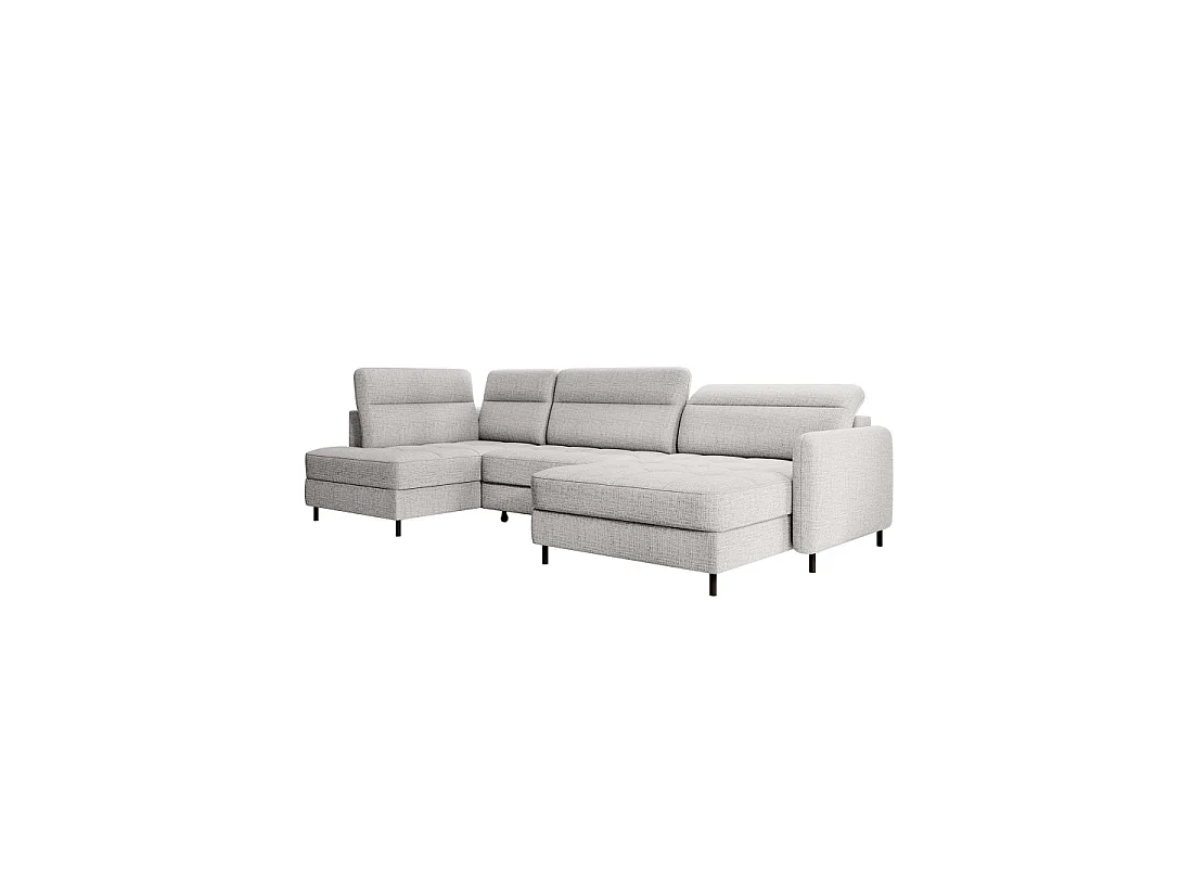 Canapé d'angle convertible BERTHO 306 cm gris clair effet chiné – Angle droit avec coffre