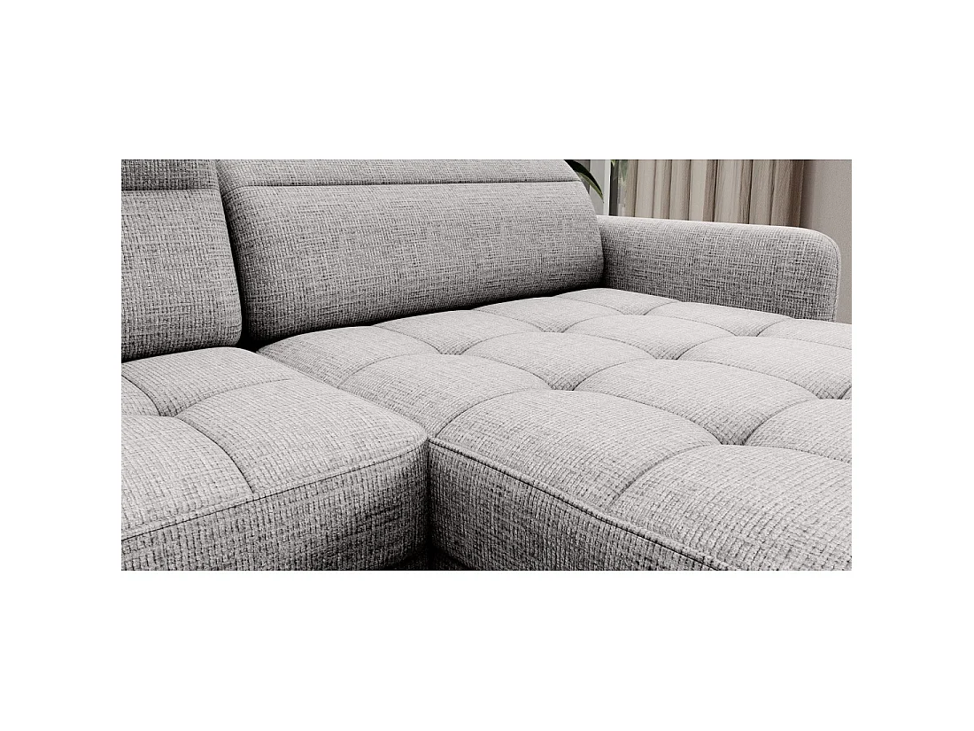Canapé d'angle convertible BERTHO 306 cm gris clair effet chiné – Angle droit avec coffre