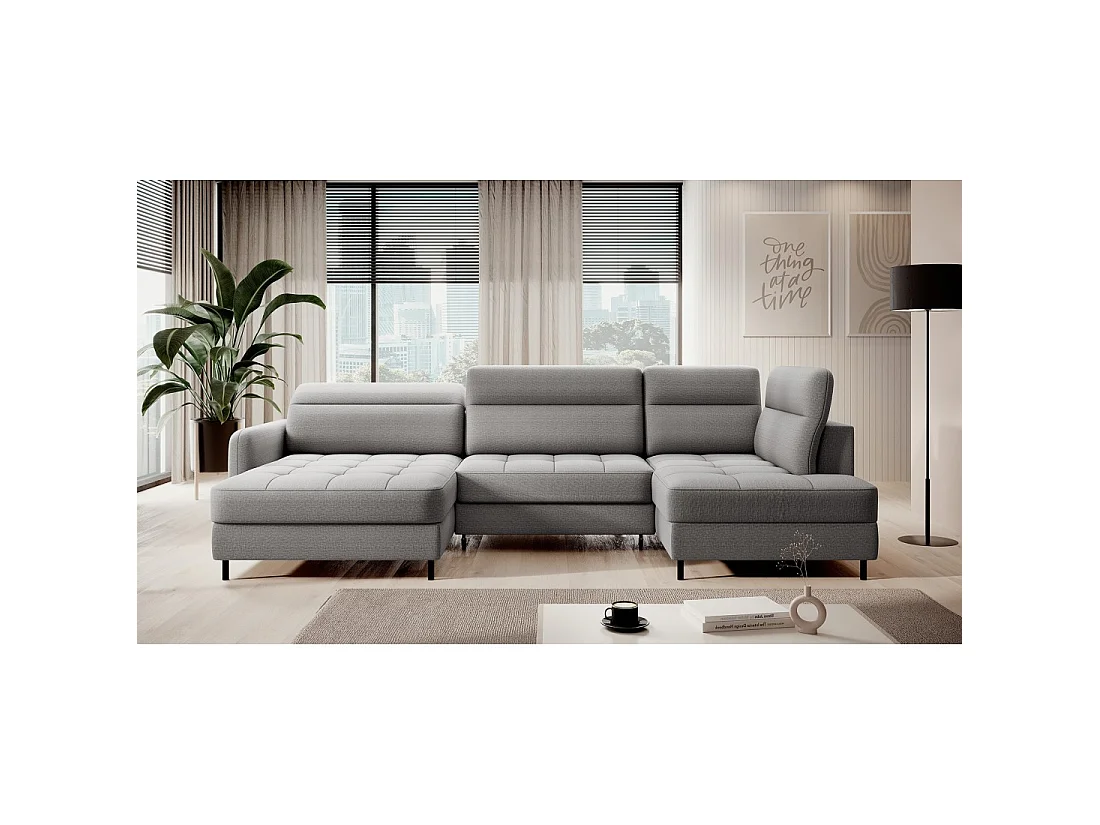 Canapé d'angle convertible BERTHO 306 cm gris – Angle gauche avec coffre