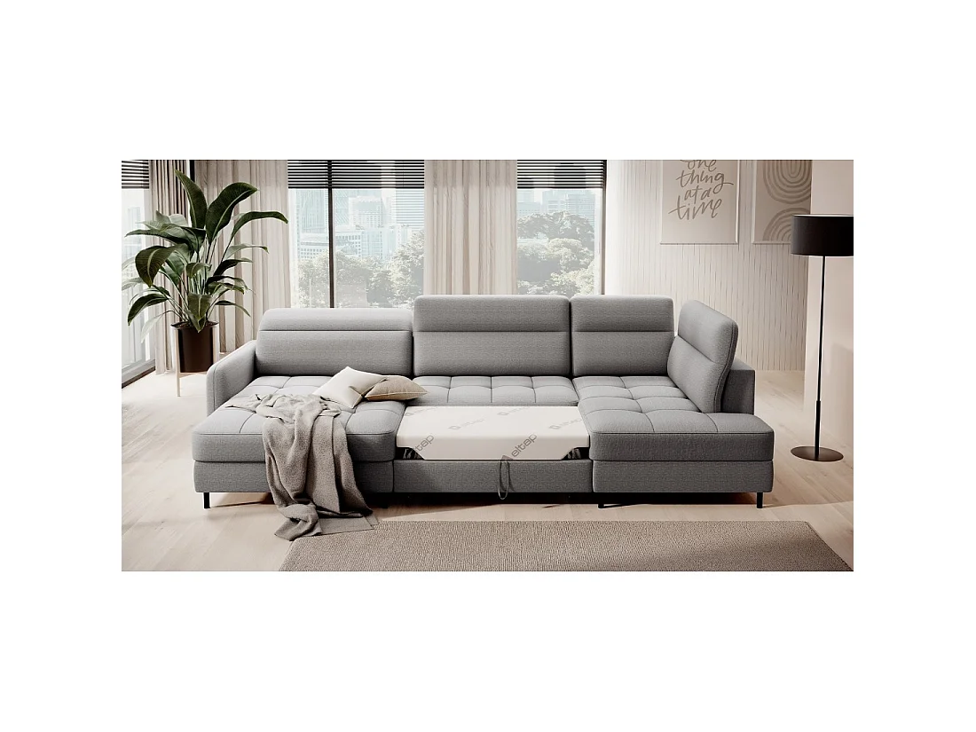 Canapé d'angle convertible BERTHO 306 cm gris – Angle gauche avec coffre