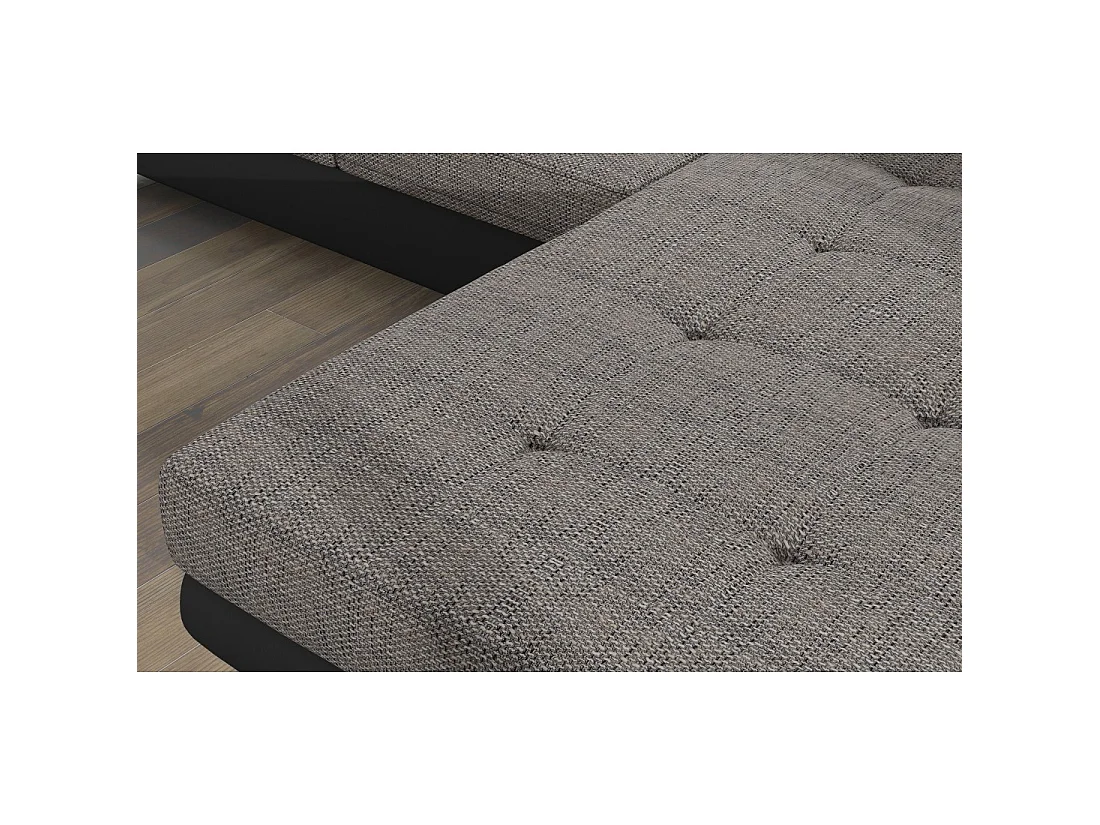 Canapé d'angle convertible AMANDA gris chiné et noir en tissu bouclé