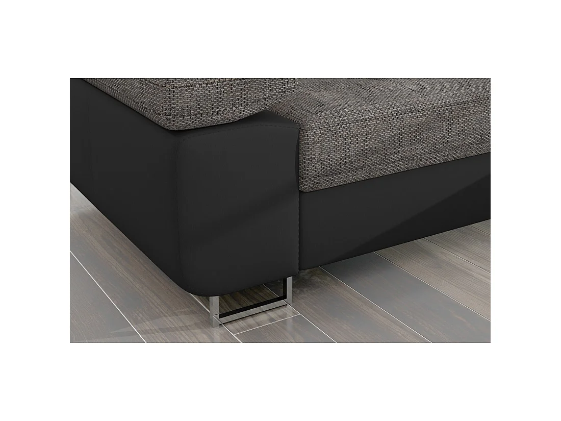 Canapé d'angle convertible AMANDA gris chiné et noir en tissu bouclé