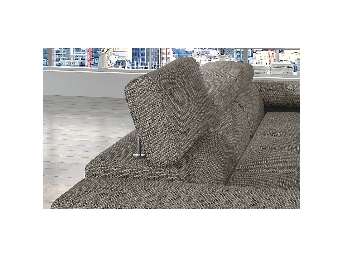 Canapé d'angle convertible AMANDA gris chiné et noir en tissu bouclé