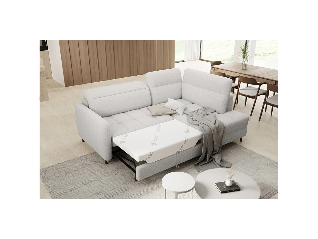 Canapé d'angle droit convertible BARNEA 208 cm blanc chenille avec rangement