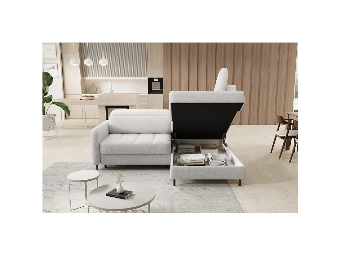 Canapé d'angle droit convertible BARNEA 208 cm blanc chenille avec rangement