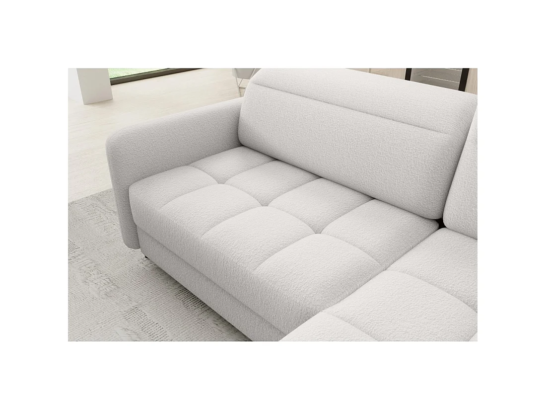 Canapé d'angle droit convertible BARNEA 208 cm blanc chenille avec rangement