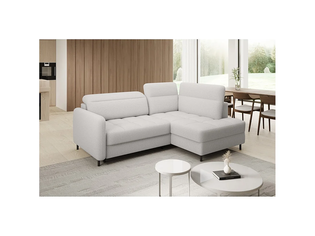 Canapé d'angle droit convertible BARNEA 208 cm blanc chenille avec rangement
