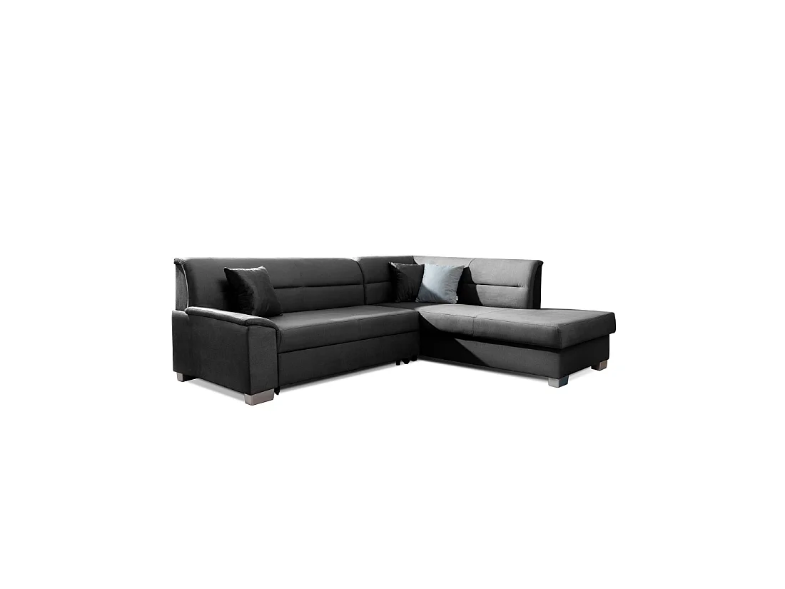 Canapé d'angle convertible TROMSO gris foncé effet velours – Angle droit avec coffre