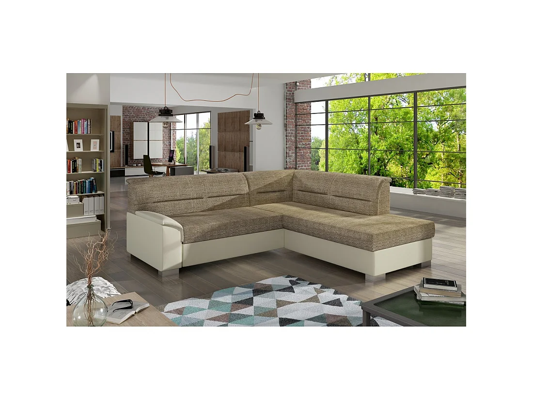 Canapé d'angle convertible TROMSO beige et crème – Angle droit avec coffre