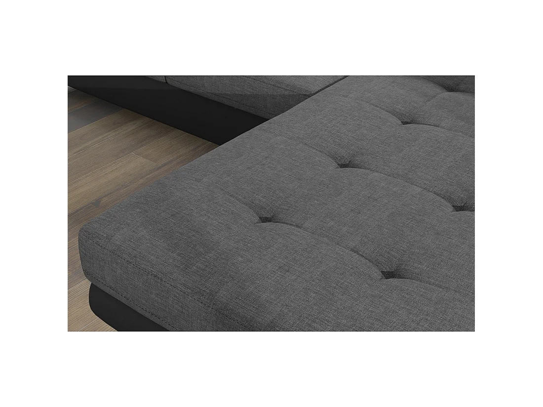 Canapé d'angle convertible AMANDA gris chiné et noir – Tissu effet lin – Angle droit