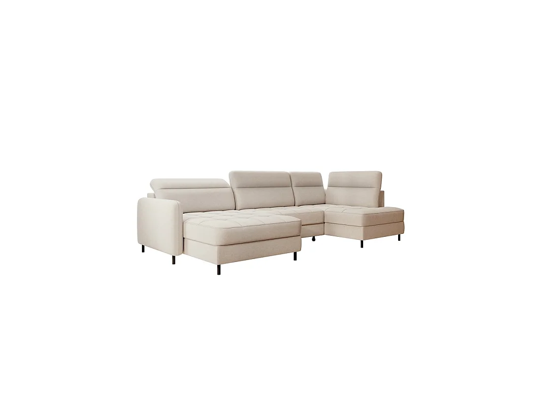 Canapé d'angle convertible BERTHO 306 cm beige – Angle gauche avec coffre