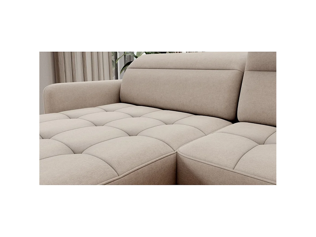 Canapé d'angle convertible BERTHO 306 cm beige – Angle gauche avec coffre