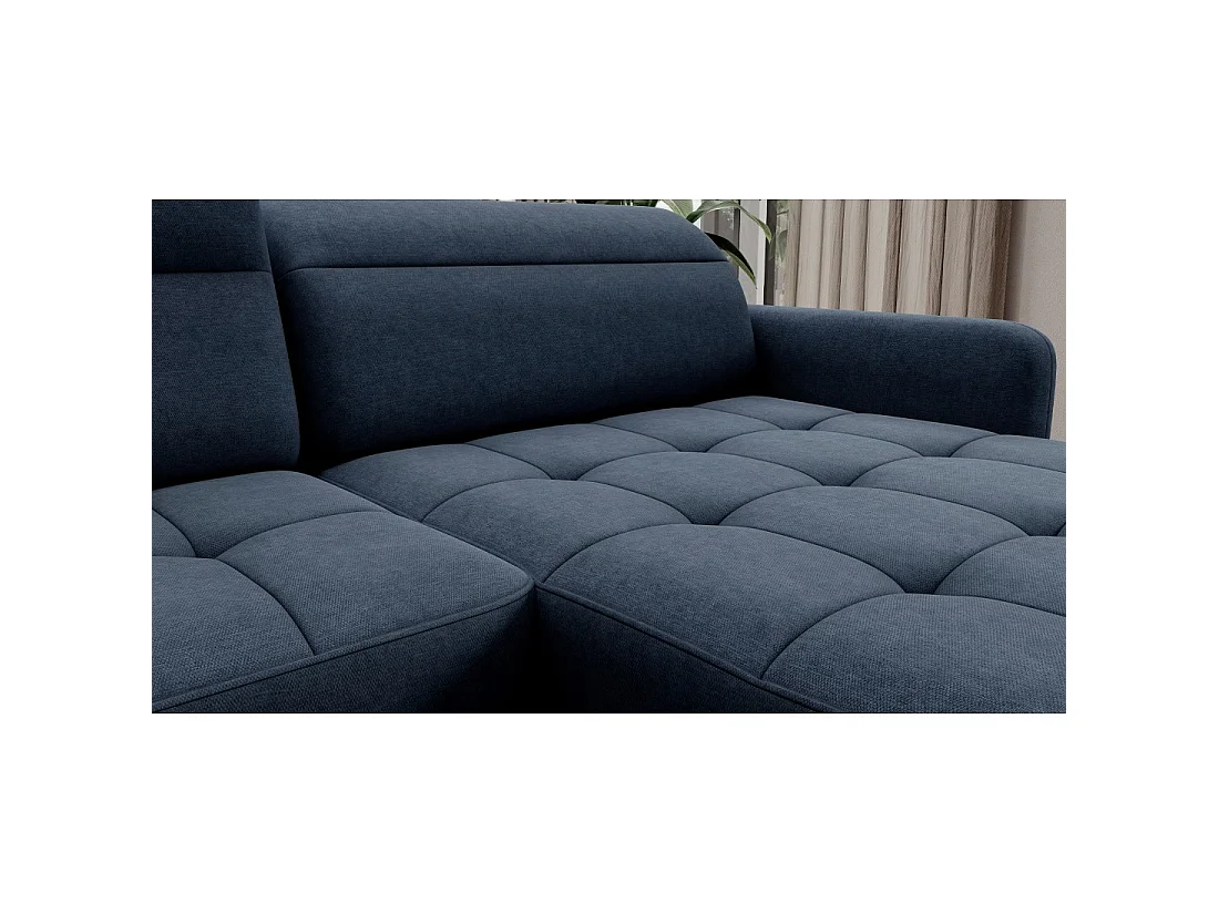 Canapé d'angle convertible BERTHO 306 cm bleu nuit – Angle droit avec coffre