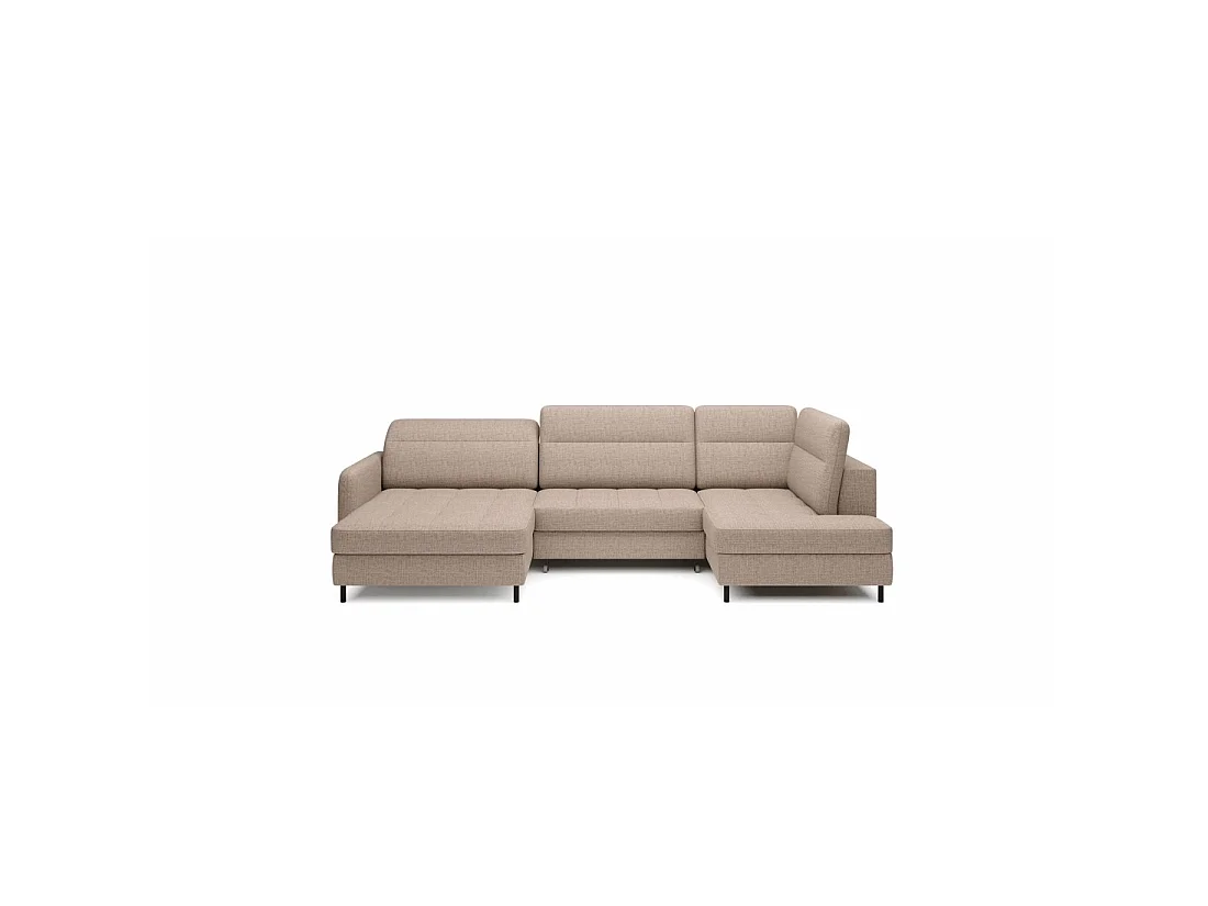 Canapé d'angle convertible BERTHO 306 cm beige clair – Angle gauche avec coffre