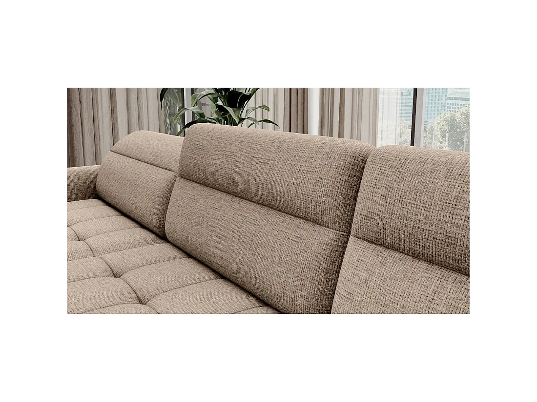 Canapé d'angle convertible BERTHO 306 cm beige clair – Angle gauche avec coffre