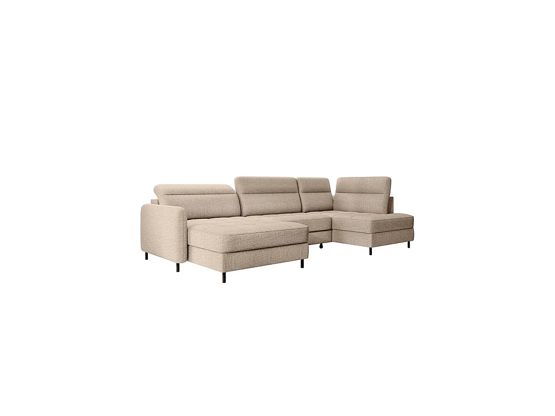 Canapé d'angle convertible BERTHO 306 cm beige clair – Angle gauche avec coffre