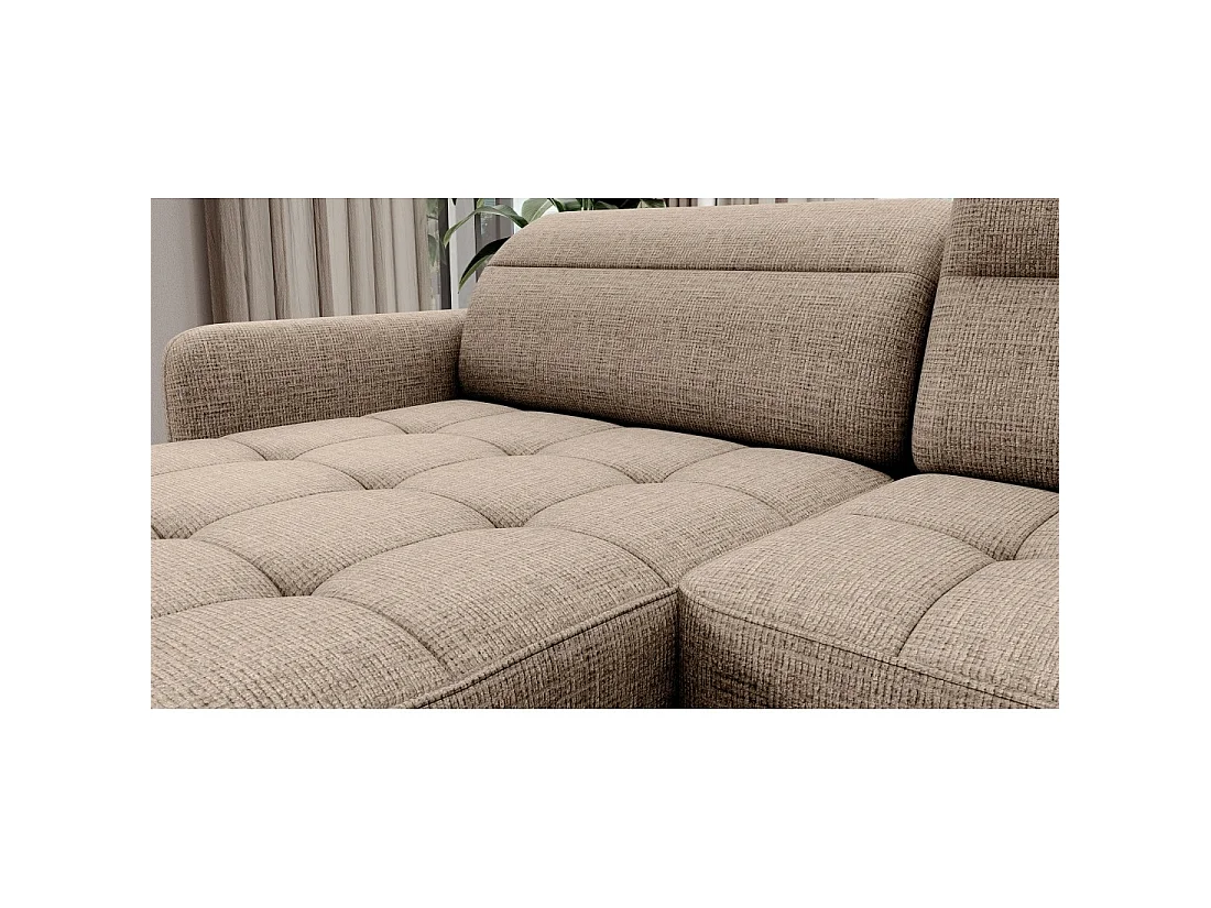 Canapé d'angle convertible BERTHO 306 cm beige clair – Angle gauche avec coffre