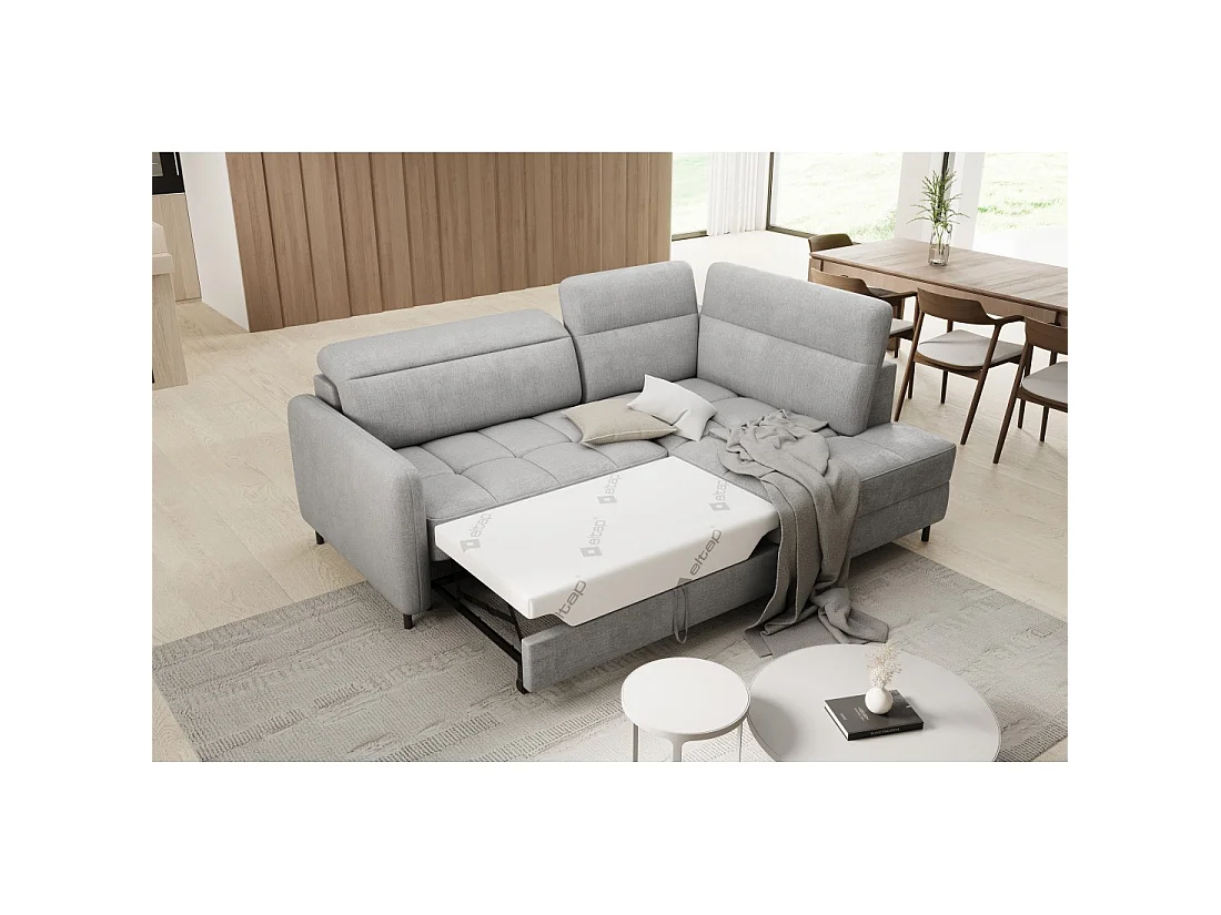 Canapé d'angle droit convertible BARNEA 208 cm gris clair avec rangement