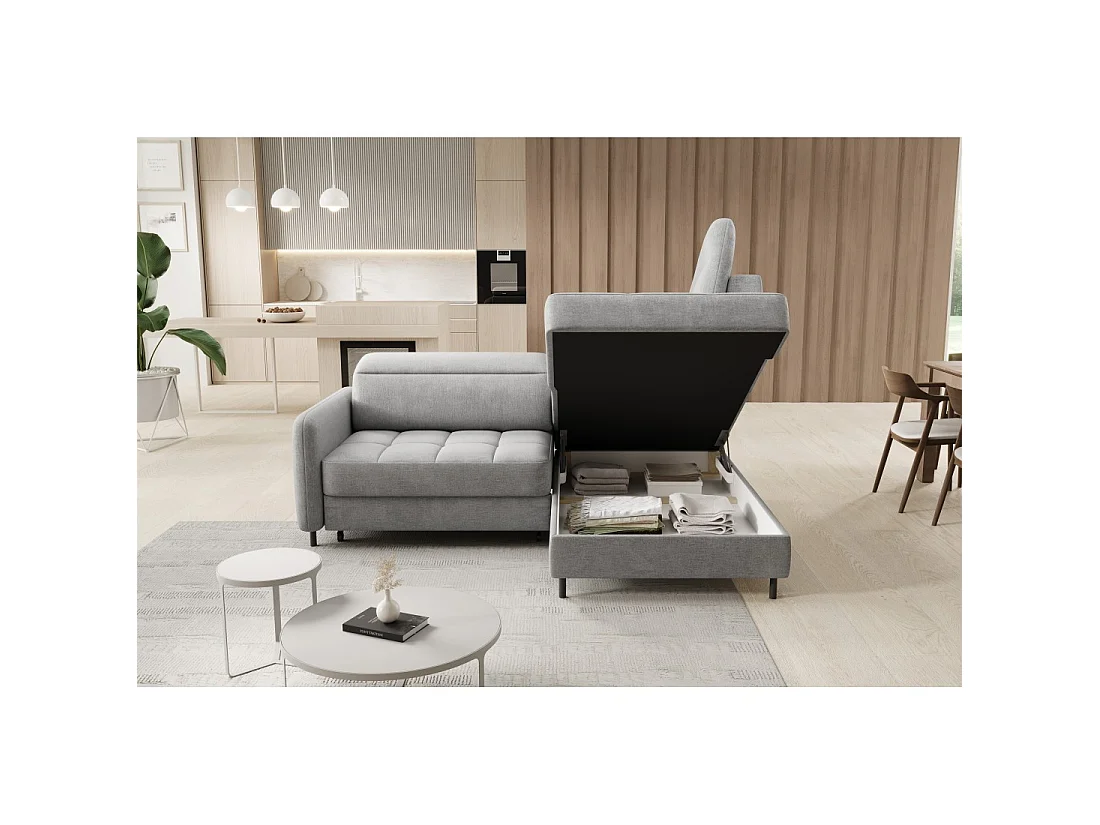 Canapé d'angle droit convertible BARNEA 208 cm gris clair avec rangement