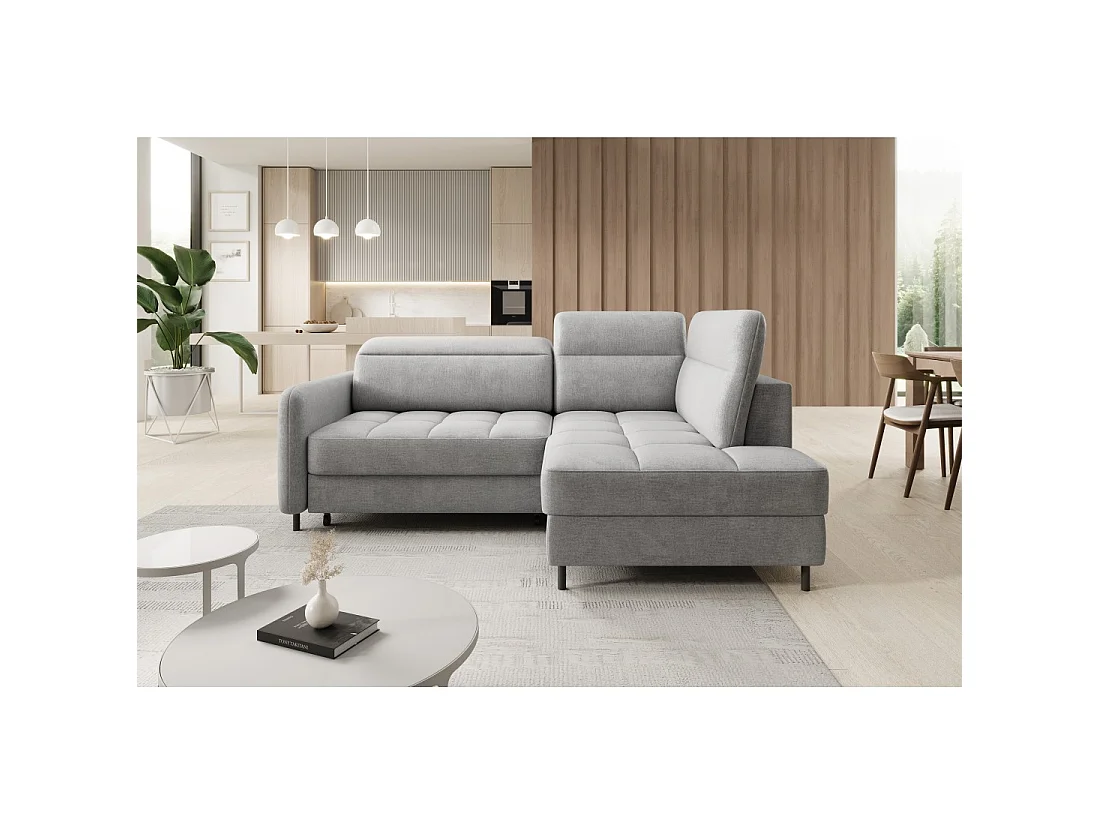 Canapé d'angle droit convertible BARNEA 208 cm gris clair avec rangement
