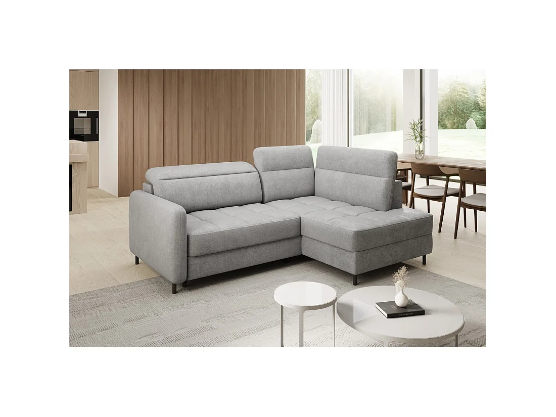 Canapé d'angle droit convertible BARNEA 208 cm gris clair avec rangement