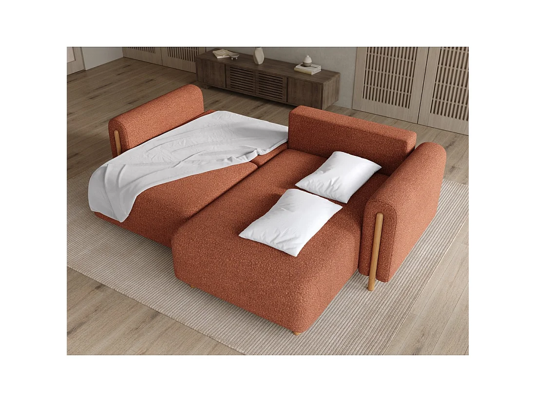 Canapé d'angle convertible ARVESSA terracotta bouclette – Angle droit