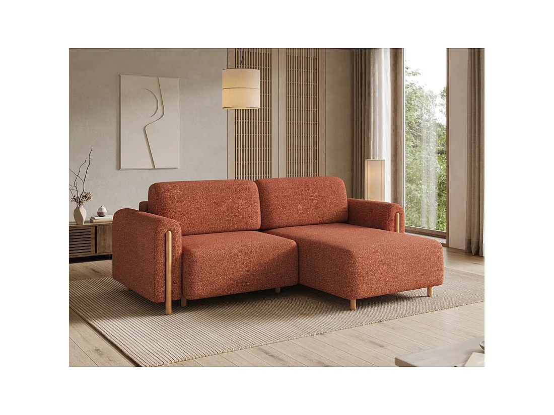 Canapé d'angle convertible ARVESSA terracotta bouclette – Angle droit