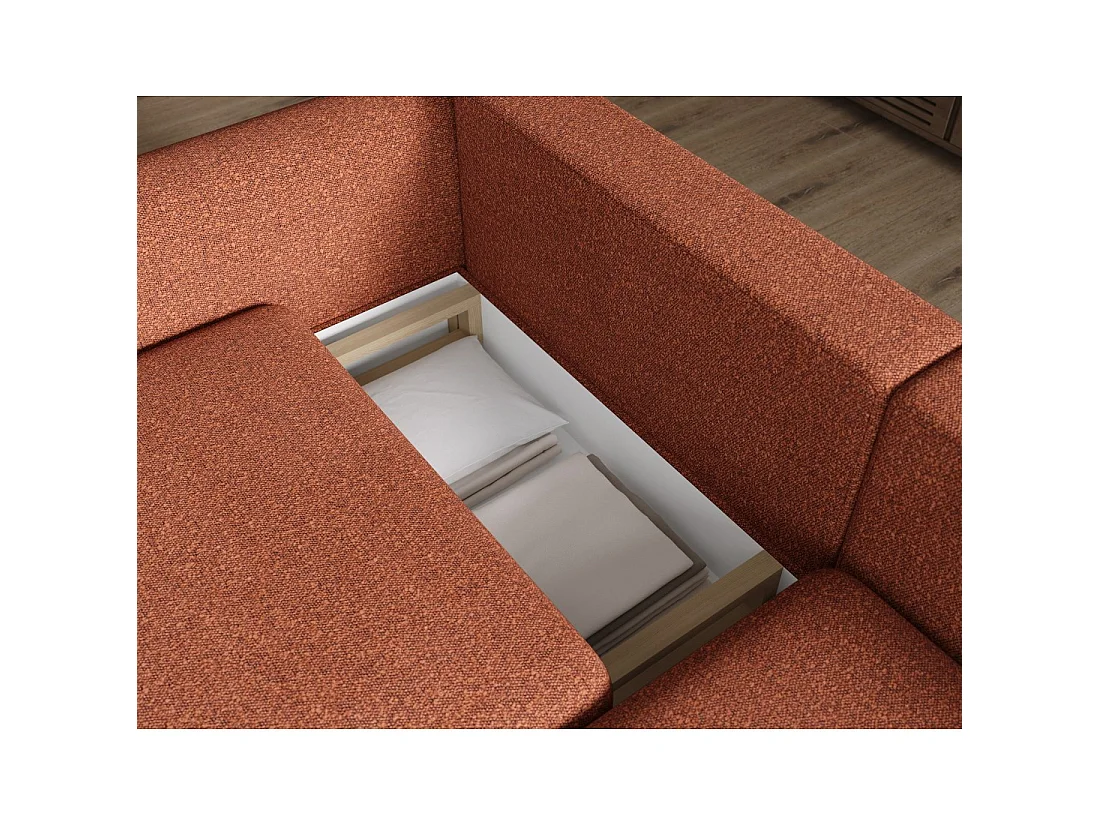 Canapé d'angle convertible ARVESSA terracotta bouclette – Angle droit
