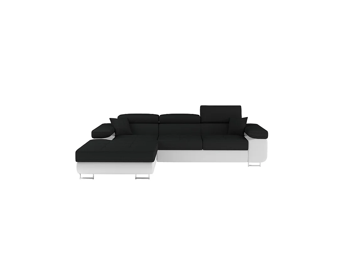 Canapé d'angle convertible AMANDA noir et blanc en tissu chiné