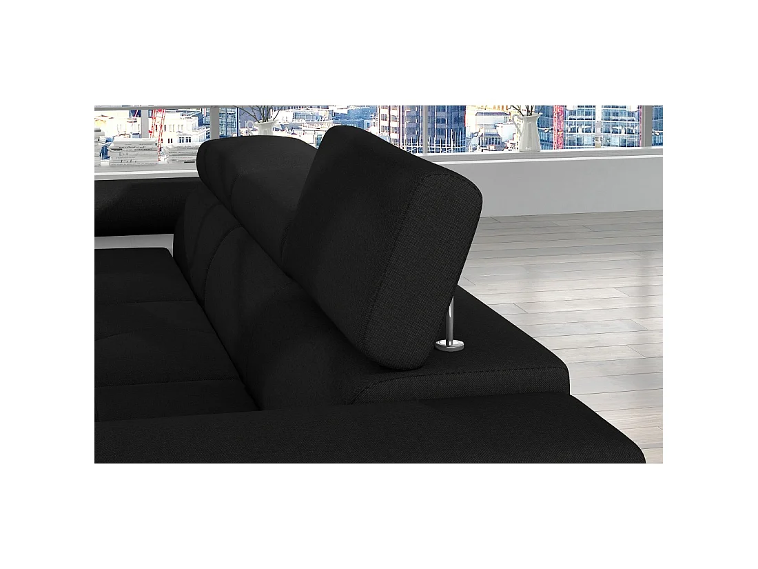Canapé d'angle convertible AMANDA noir et blanc en tissu chiné