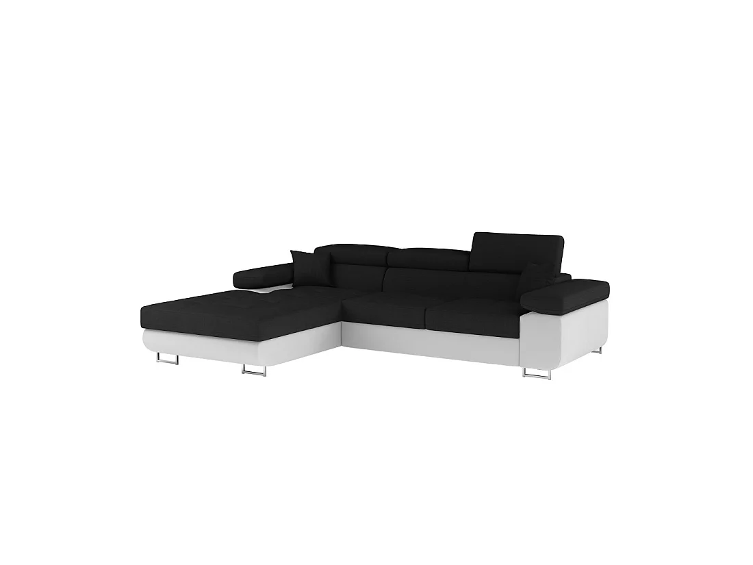 Canapé d'angle convertible AMANDA noir et blanc en tissu chiné