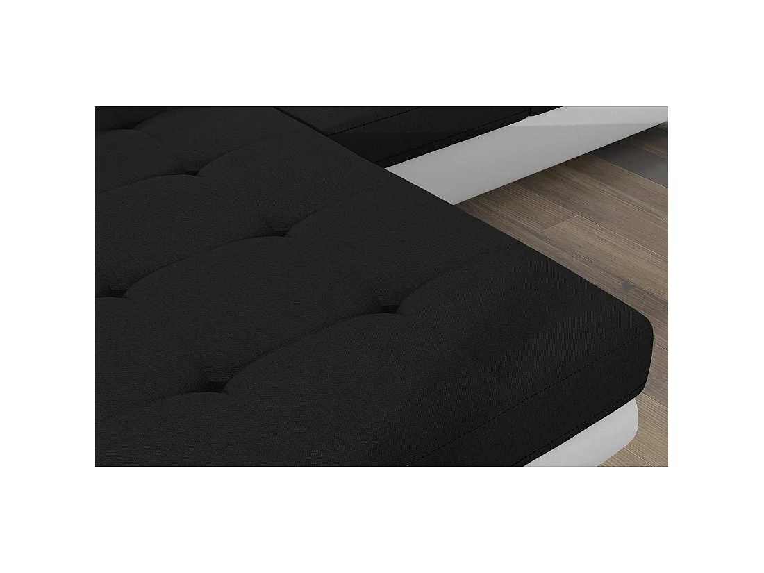 Canapé d'angle convertible AMANDA noir et blanc en tissu chiné